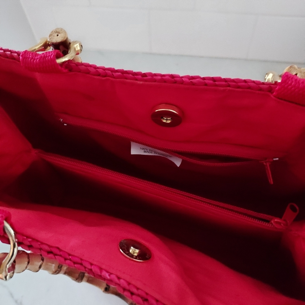 WHEAT STRAW Women's Handbag With Bamboo Handles Color Red - Picture 6 of 8